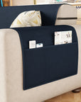 Lukzer Quilted Stipple Blue Sofa Cover Mat with Storage Side Pocket | 350 GSM Polyester Blend Full Coverage with Arms & Back Belt | Machine Washable Sofa Runner.