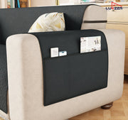 Lukzer Quilted Stipple Blue Sofa Cover Mat with Storage Side Pocket | 350 GSM Polyester Blend Full Coverage with Arms & Back Belt | Machine Washable Sofa Runner.