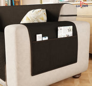 Lukzer Quilted Stipple Blue Sofa Cover Mat with Storage Side Pocket | 350 GSM Polyester Blend Full Coverage with Arms & Back Belt | Machine Washable Sofa Runner.