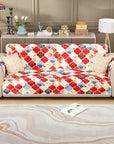 Lukzer Quilted Reversible Sofa Cover Mat with Arms | Polyester Blend 350 GSM Full Coverage & Back Belt for Stability | Washable Furniture Protector.
