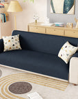 Lukzer Quilted Stipple Blue Sofa Cover Mat with Storage Side Pocket | 350 GSM Polyester Blend Full Coverage with Arms & Back Belt | Machine Washable Sofa Runner.