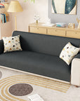 Lukzer Quilted Stipple Blue Sofa Cover Mat with Storage Side Pocket | 350 GSM Polyester Blend Full Coverage with Arms & Back Belt | Machine Washable Sofa Runner.