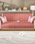 Lukzer Quilted Reversible Sofa Cover Mat with Arms | Polyester Blend 350 GSM Full Coverage & Back Belt for Stability | Washable Furniture Protector.