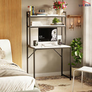 Lukzer 3-Layer Metal & Wooden Computer Desk & Study Table with Bookshelf (MST-006/White)