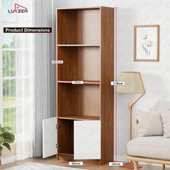 Lukzer 4-Layer Engineered Wood Bookshelf with Door | Multipurpose Rack (MR-020/Oak Brown)