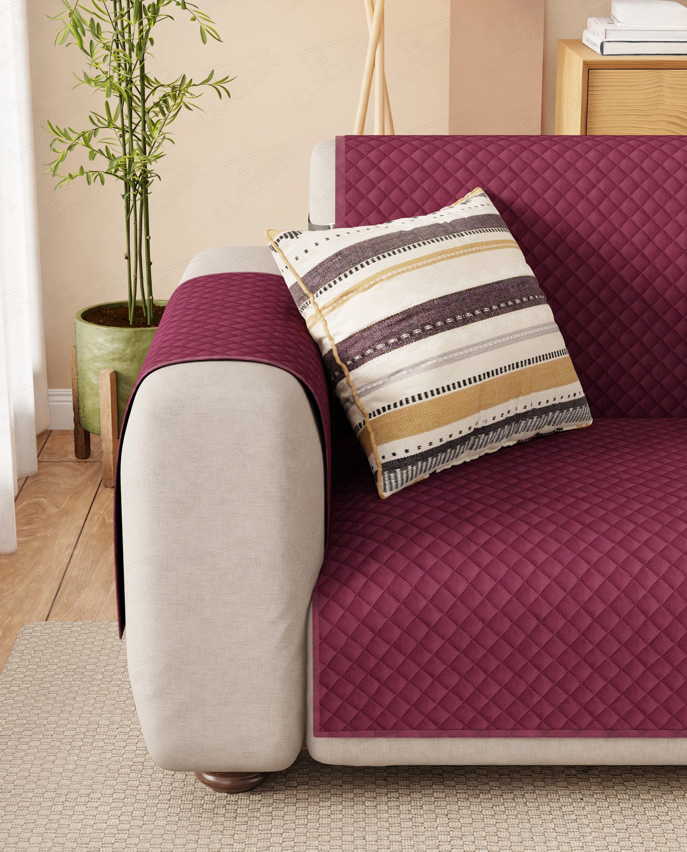 Lukzer Quilted Velvet Sofa Mat  Red Raspberry (SC-198-01)