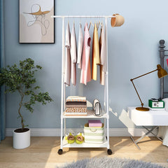 Lukzer A- Shape Metal Multipurpose Garment Rack with 2 Bottom Shelves White