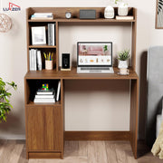 Lukzer Engineered Wood Office Desk & Study Table with Bookshelf & Cabinet (ST-009/Oak Brown)