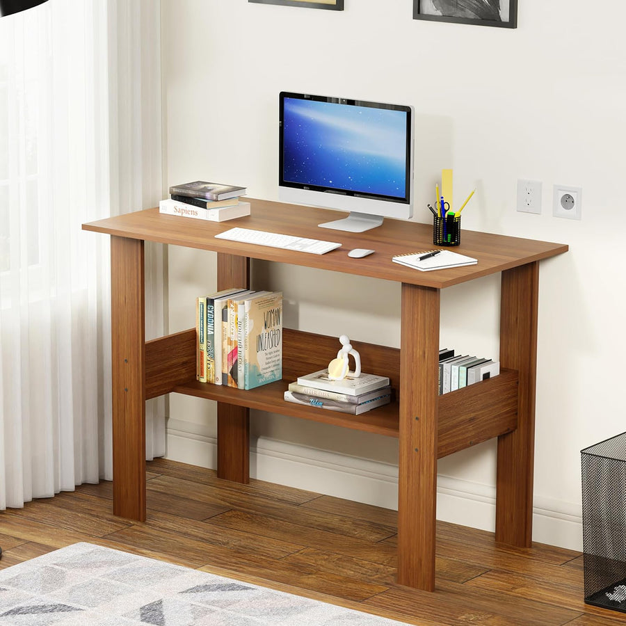 Lukzer Modern Computer Desk with Bookshelf Study Table Made with Engineered Wood (ST-005/Oak Brown)