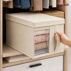 Lukzer 20 Liters Foldable Non-Woven Storage Box/Wardrobe Organizer with Lid - 3PC/Beige