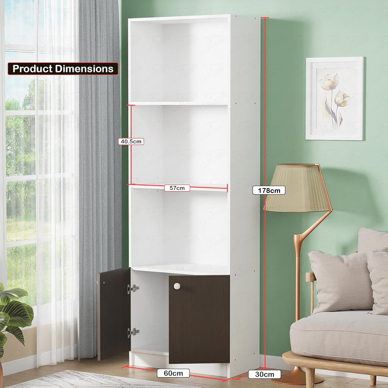 Lukzer 4-Layer Engineered Wood Bookshelf with Door | Multipurpose Rack (MR-020/White)