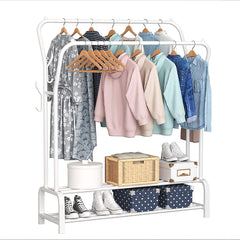 Lukzer Metal Cloth Stand with 2 Hanging Rods & Dual Storage Shelves (MGS-003/White)