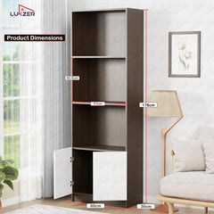 Lukzer 4-Layer Engineered Wood Bookshelf with Door | Multipurpose Rack (MR-020/Wenge)
