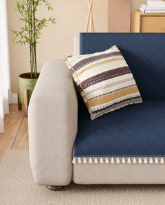 Lukzer 3 Seater Quilted Sofa Cover Mat with Tassels - Midnight Blue - SC-191-03T