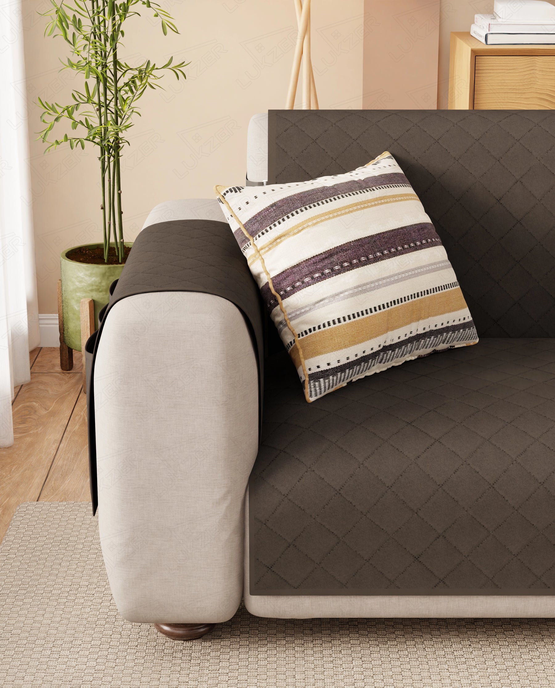 Lukzer Quilted Sofa Mat  Chocolate Brown (SC-192-01)