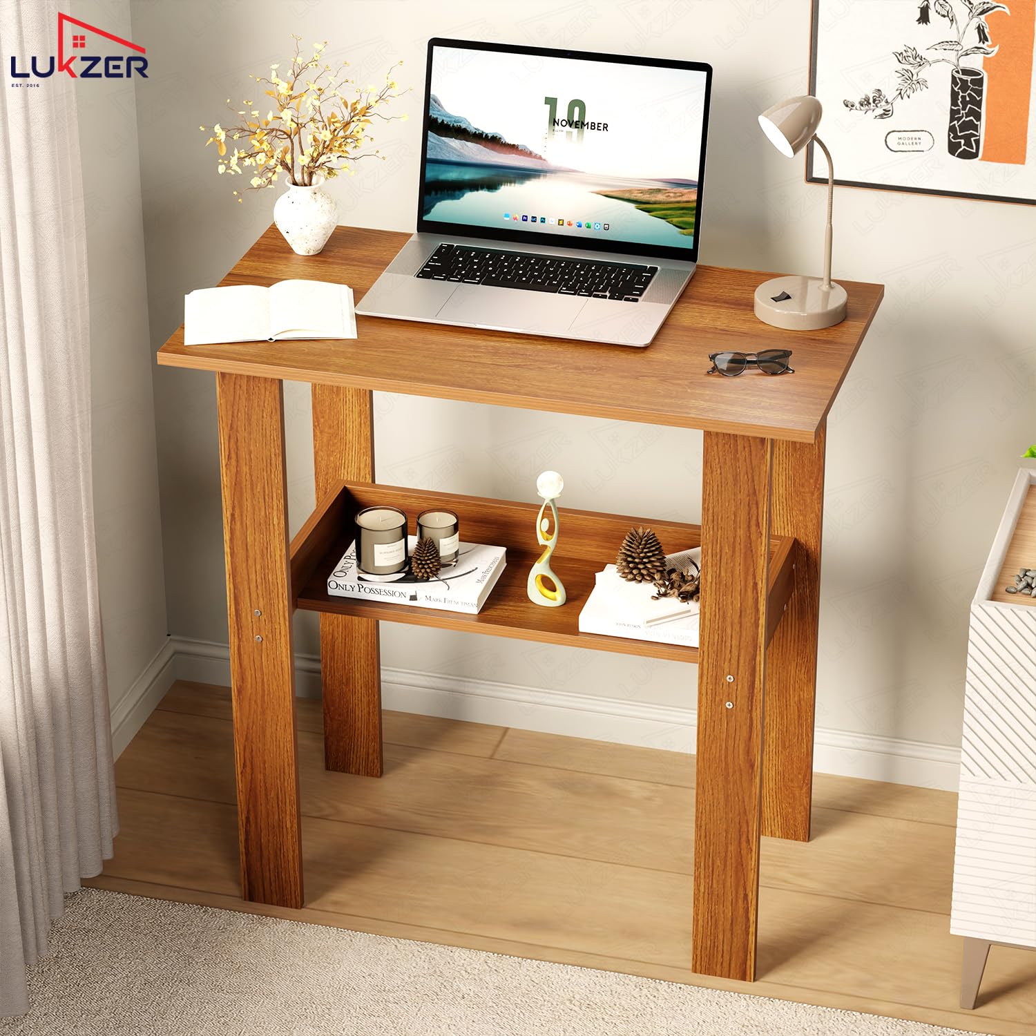 Lukzer Engineered Wood Kids Study Table with Open Shelf (ST-004S/Oak Brown)
