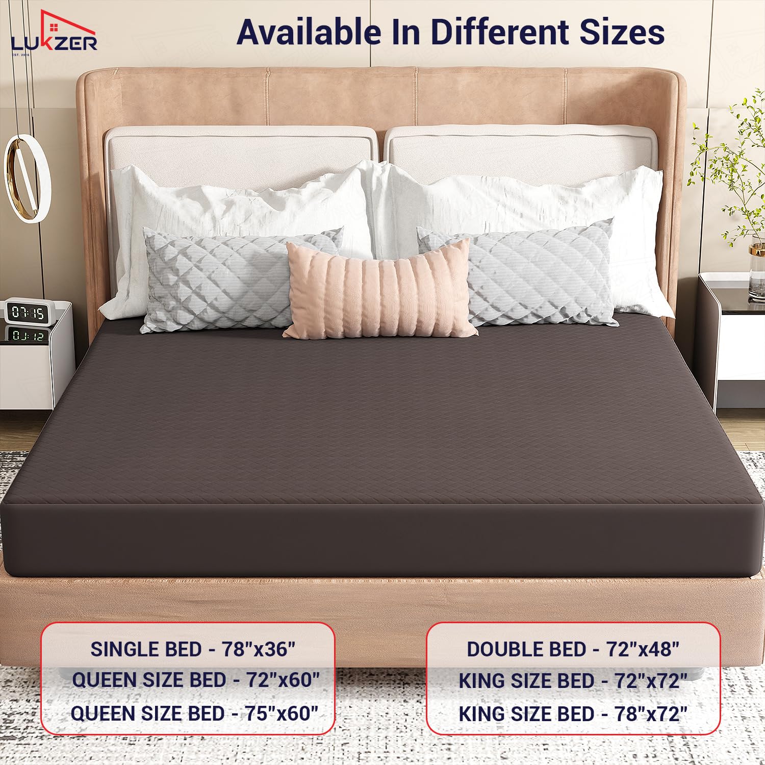 Lukzer Quilted Cotton Waterproof Mattress Protector Dark Brown (MTP-QDB-001)