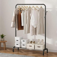 Lukzer Freestanding Metal Cloth Stand with Storage Shelf (MGS-001/Black)