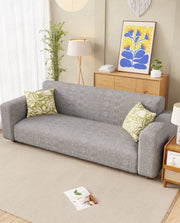 Lukzer Pastel Shades Textured Sofa Cover - Light Grey Tribal Design (SC-072-01)