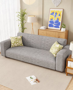 Lukzer Pastel Shades Textured Sofa Cover - Light Grey Tribal Design (SC-072-01)