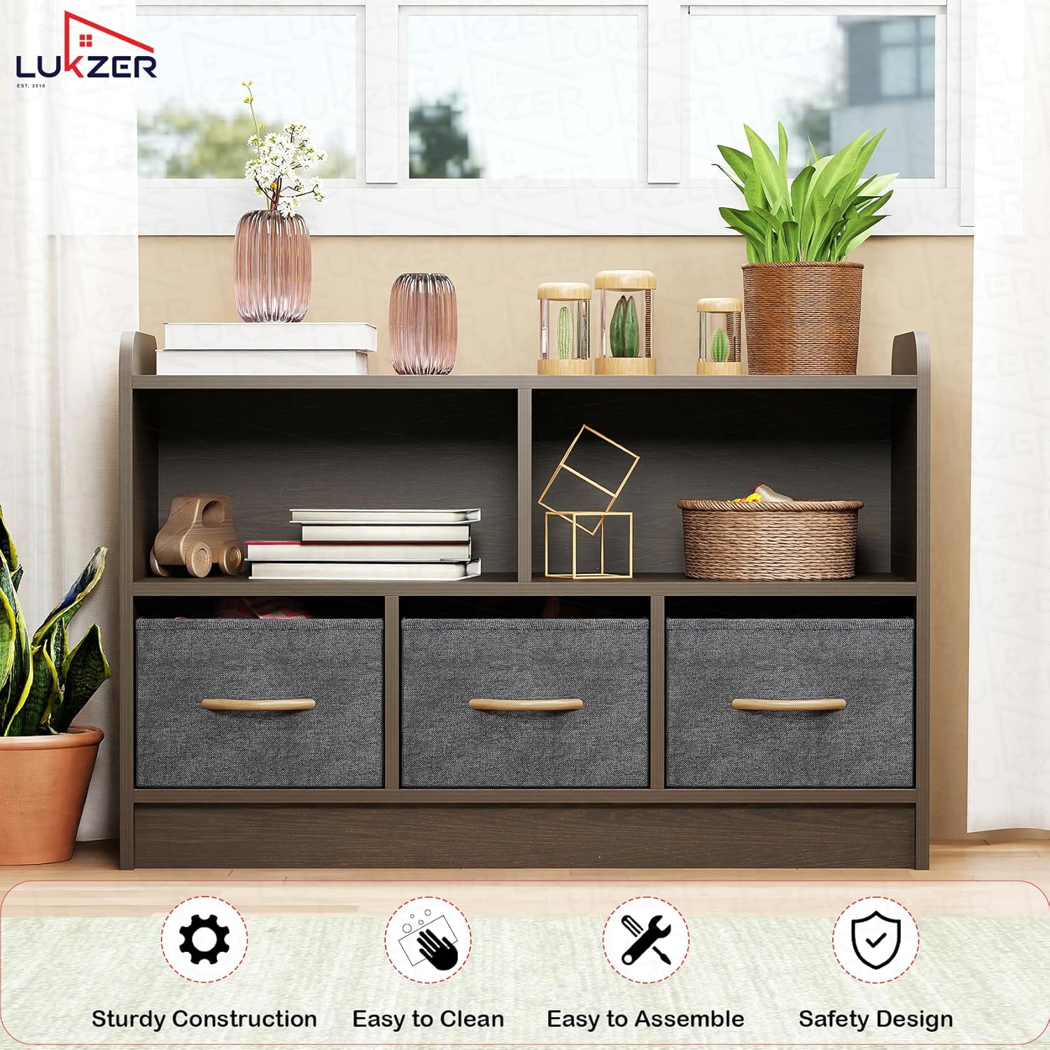 Lukzer 2-Layer Engineered Wood 3 Drawers Bookshelf & Storage Organizer (MR-025/Wenge)