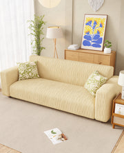 Lukzer Pastel Shades Textured Sofa Cover - Yellow Wavy Stripes (SC-083-01)