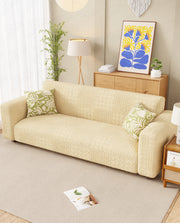 Lukzer Pastel Shades Textured Sofa Cover - Yellow Square Knit (SC-177-01)