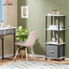 Lukzer 4-Tier Engineered Wood Bookshelf with Fabric Drawer (MRM-001/White)