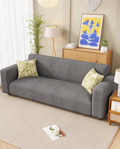 Lukzer Pastel Shades Textured Sofa Cover Dark Grey Grid Maze (SC-104-01)