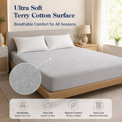 Lukzer Terry Cotton Waterproof Mattress Protector Grey (MTP-GR-001)