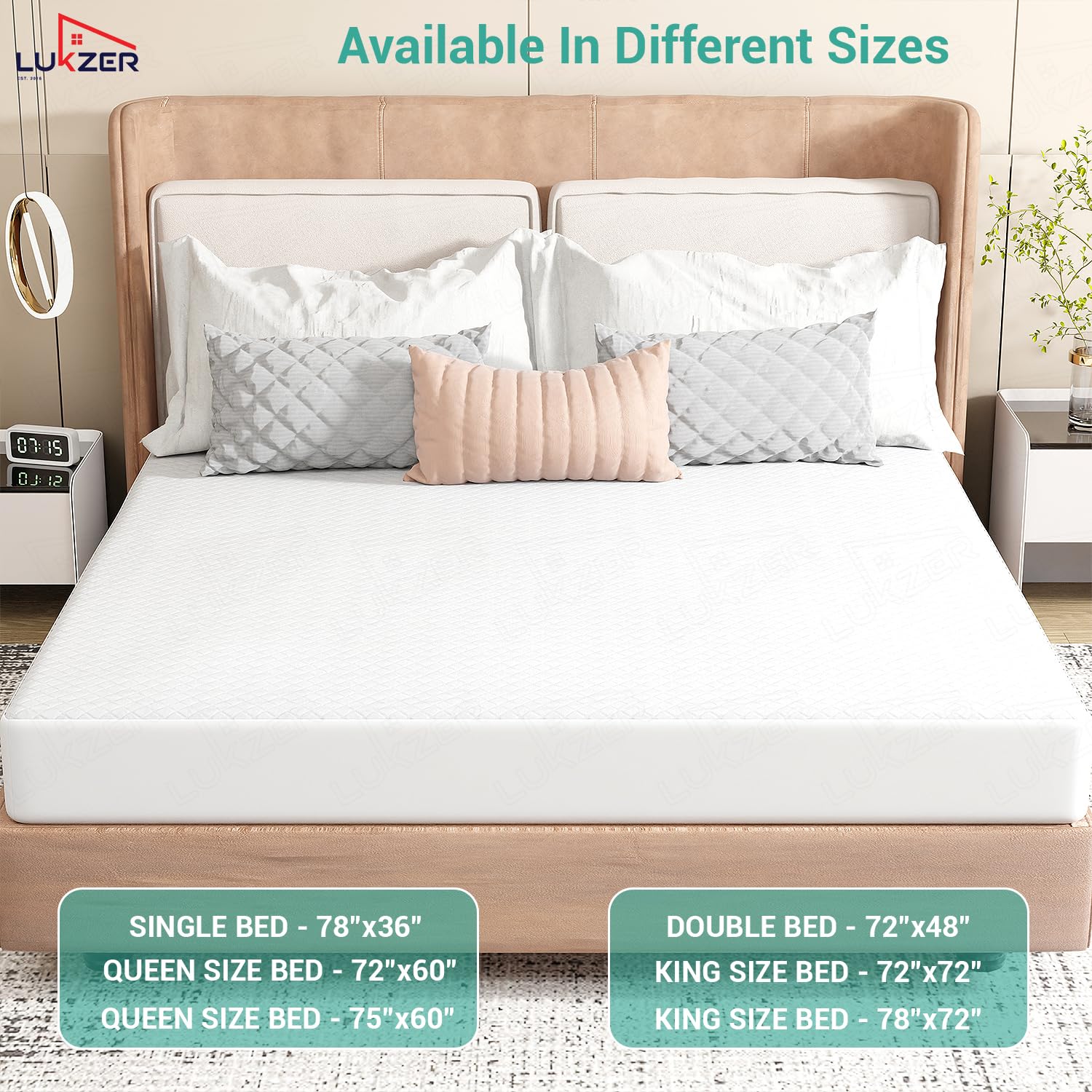 Lukzer Quilted Cotton Waterproof Mattress Protector   White (MTP-QWH-001)