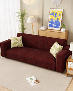 Lukzer Pastel Shades Textured Sofa Cover - Deep Maroon Wavy Stripes (SC-148-01)