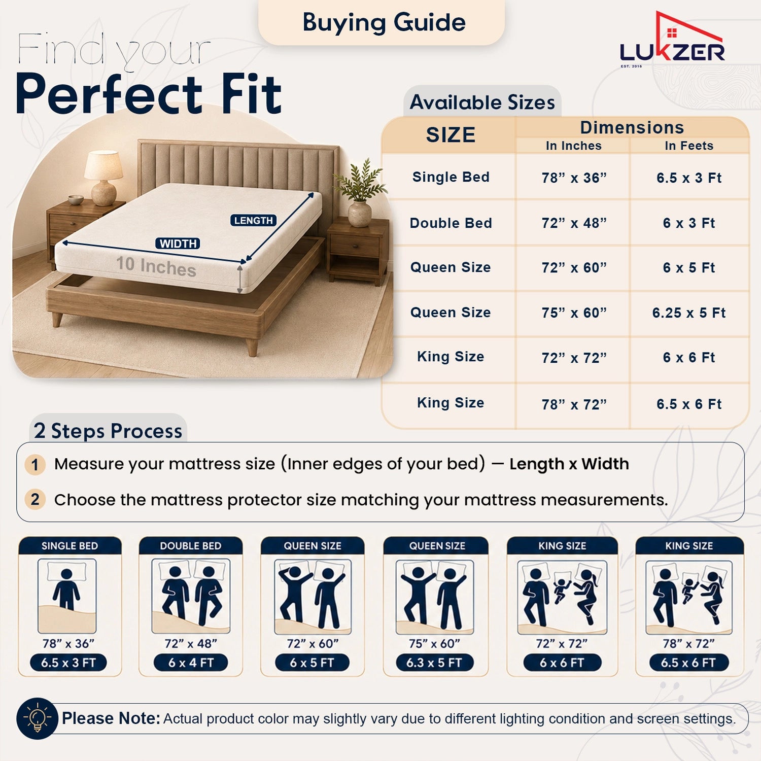 Lukzer 100% Waterproof Natural Bamboo Mattress Protector/Mattress Cover / Queen Size - (75" x 60" Inches) - (6.3 x 5 ft)