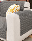 Lukzer Quilted Velvet Sofa Mat | 200 GSM Soft Washable & Removable Couch Protector | Anti-Slip Elastic Strap Cover for Living Room, Pet & Spill Protection