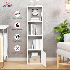 Lukzer 4 Layer Engineered Wood Storage Cabinet with Open Display Rack (MR-023/White)