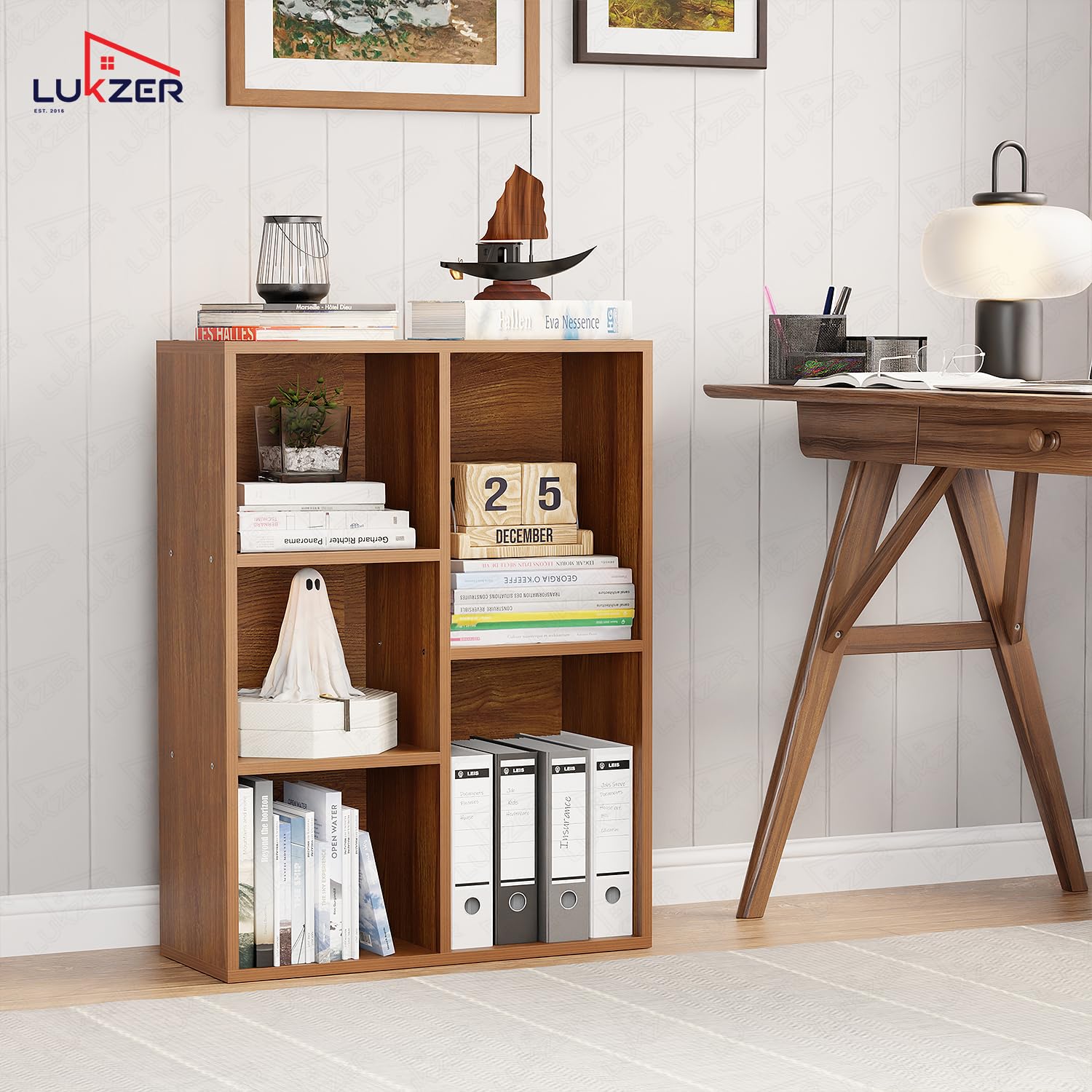 Lukzer Engineered Wood 5 Shelves Open Cabinet Bookshelf & Storage Organiser (MR-026/Oak Brown)