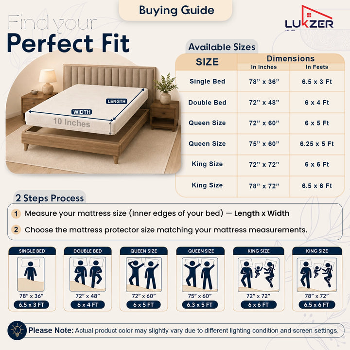 Lukzer Terry Cotton Waterproof Mattress Protector  White (MTP-WH-001)