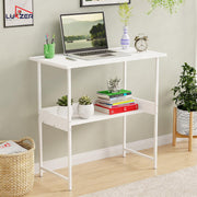 Lukzer Metal & Engineered Wood Kids Study Table with Open Shelf (MST-004S/White & White)