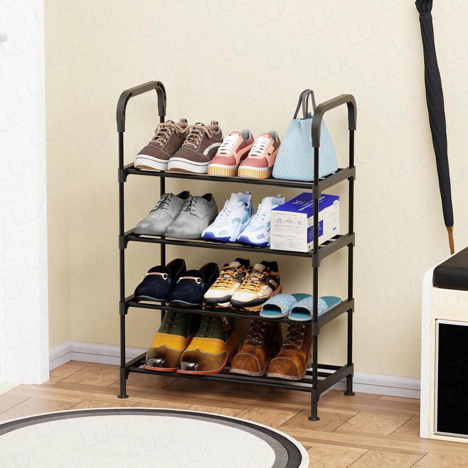 Dual Material Shoe Rack | (Black)