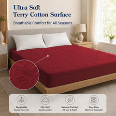 Lukzer Terry Cotton Waterproof Mattress Protector Maroon (MTP-MAR-001)