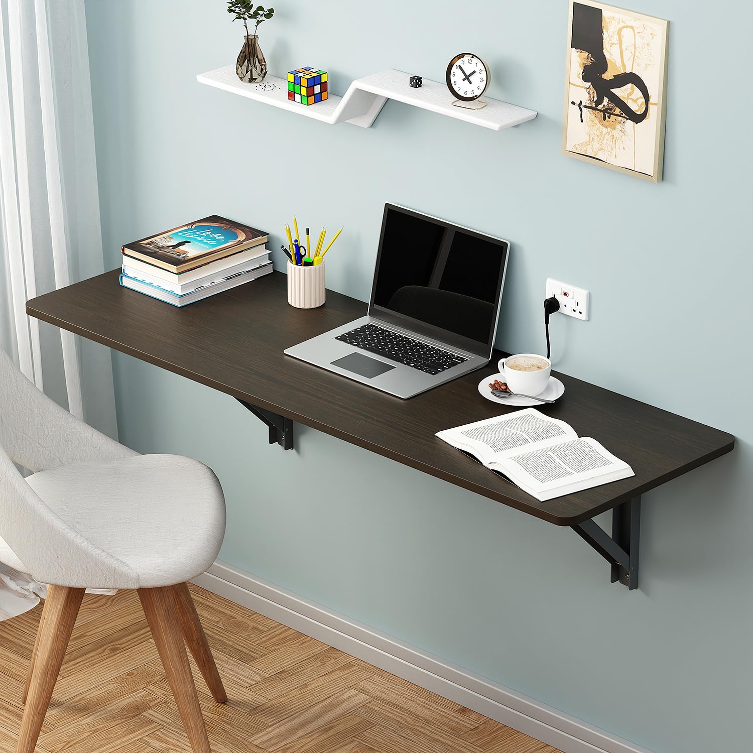 Lukzer Multi-purpose Engineered Wood Wall Mounted Foldable Rack Table (MT-001/Wenge)