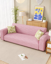 Lukzer Pastel Shades Textured Sofa Cover -  Pink Leaf Trail  (SC-129-01)