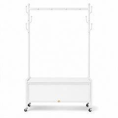 Lukzer Metal Garment Rack with Dust-Proof Storage Shelf & Multiple Hooks (White)