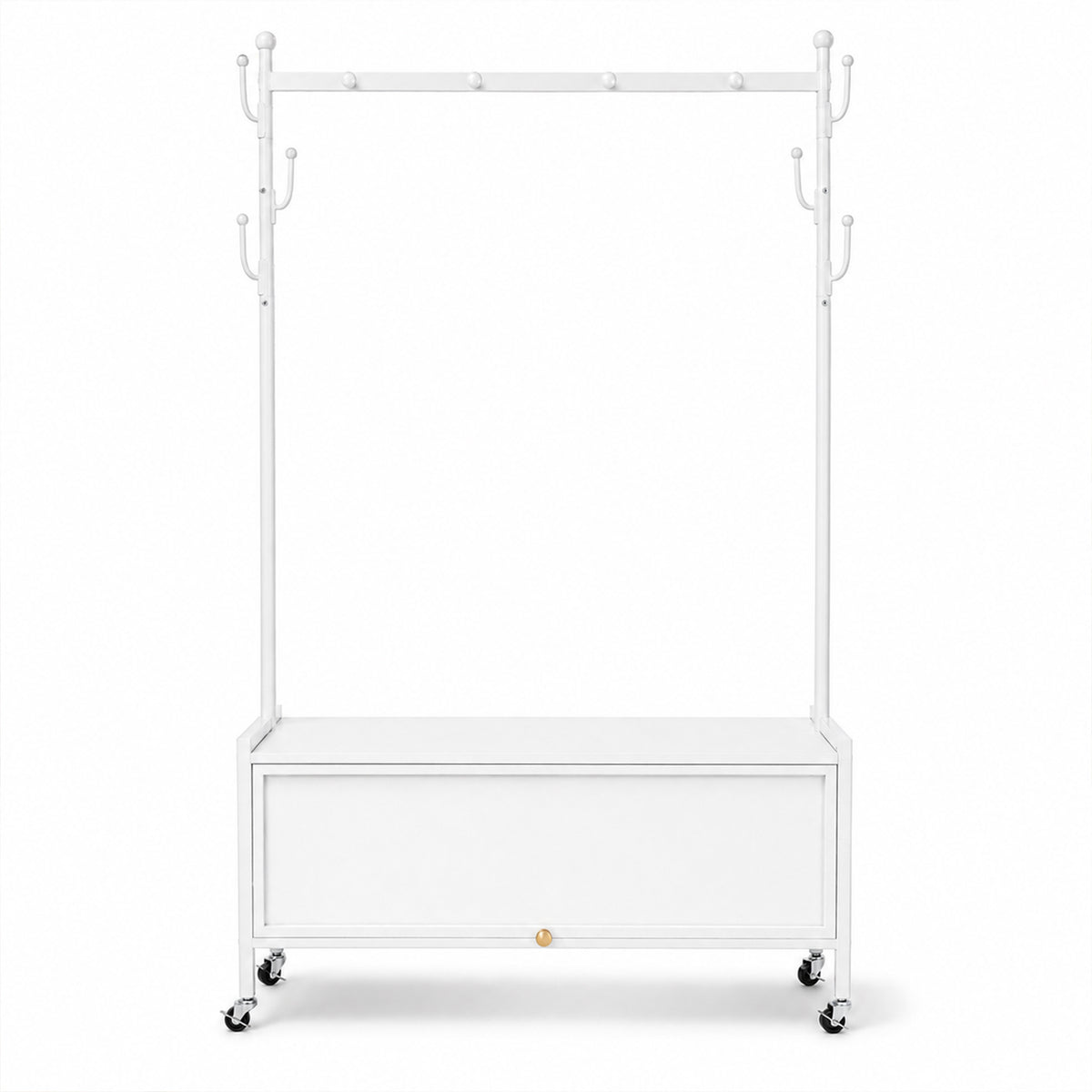 Lukzer Metal Garment Rack with Dust-Proof Storage Shelf & Multiple Hooks (White)