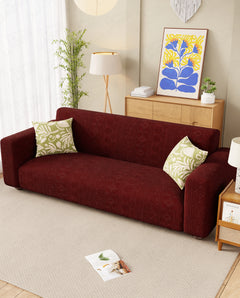 Lukzer Pastel Shades Textured Sofa Cover - Deep Maroon Tribal Design (SC-135-01)