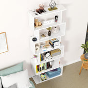 Lukzer 6-Layer S-Shaped Ladder Engineered Wood Open Bookshelf Rack (MR-002, White)