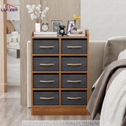Lukzer 8 Drawer Engineered Wood Storage Organizer Cabinet with Fabric Bins (MR-028/Oak Brown)