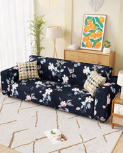 Lukzer Polyester Sofa Cover - Navy Blue Flower (SC-012-01)