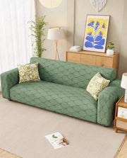 Lukzer Pastel Shades Textured Sofa Cover -  Green Leaf Trail (SC-128-01)