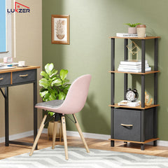 Lukzer 4-Tier Engineered Wood Bookshelf with Fabric Drawer (MRM-001/Oak Brown)